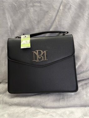 Badgley Mischka Structured Satchel w/Top-Handle Flap & Crossbody Strap.